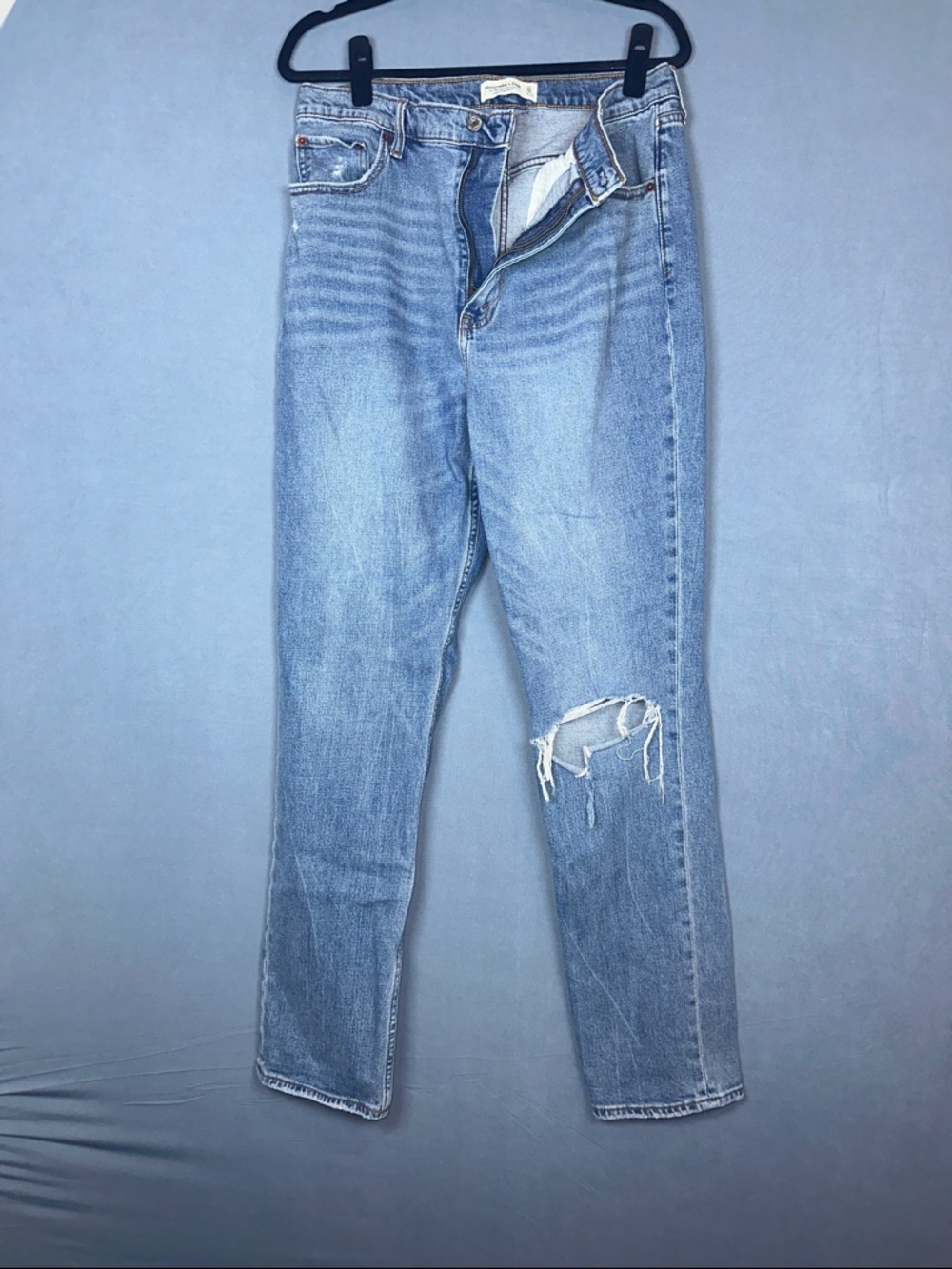 Abercrombie 90s Slim Straight Jeans Ultra High Rise Blue Womens Size 33 Long 16L